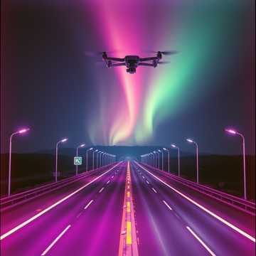 Neon synthwave cruise down rainy midnight highways